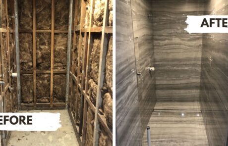 Comparison of a second shower before and after tiling work in Mermaid Waters.